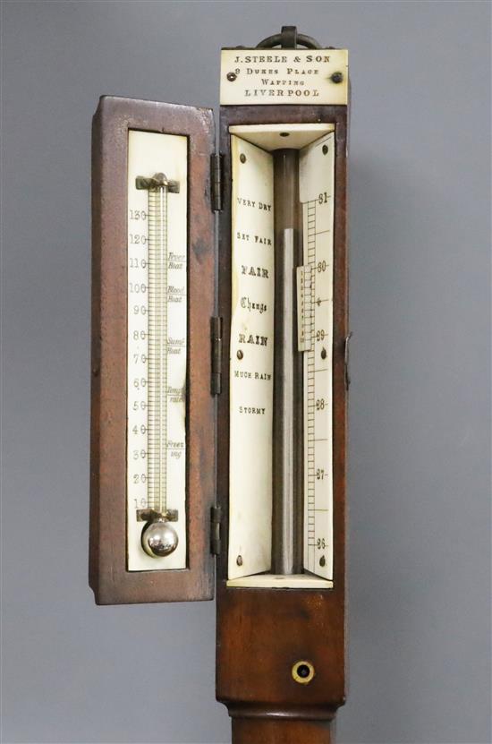 J. Steele & Son, Liverpool. A Victorian brass and mahogany ships barometer, H.38.5in.